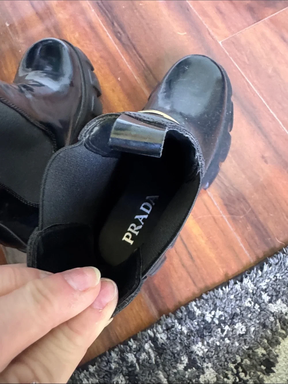 Prada copy  my monolith Black Patent Leather Platform Chelsea Boots